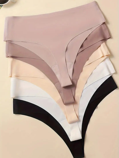 5 units Pack - Seamless Ice Silk Thong – Mid-Rise, Sexy & Minimalist