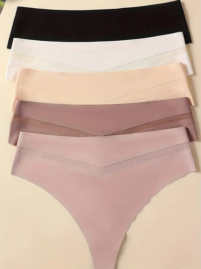 5 units Pack - Seamless Ice Silk Thong – Mid-Rise, Sexy & Minimalist